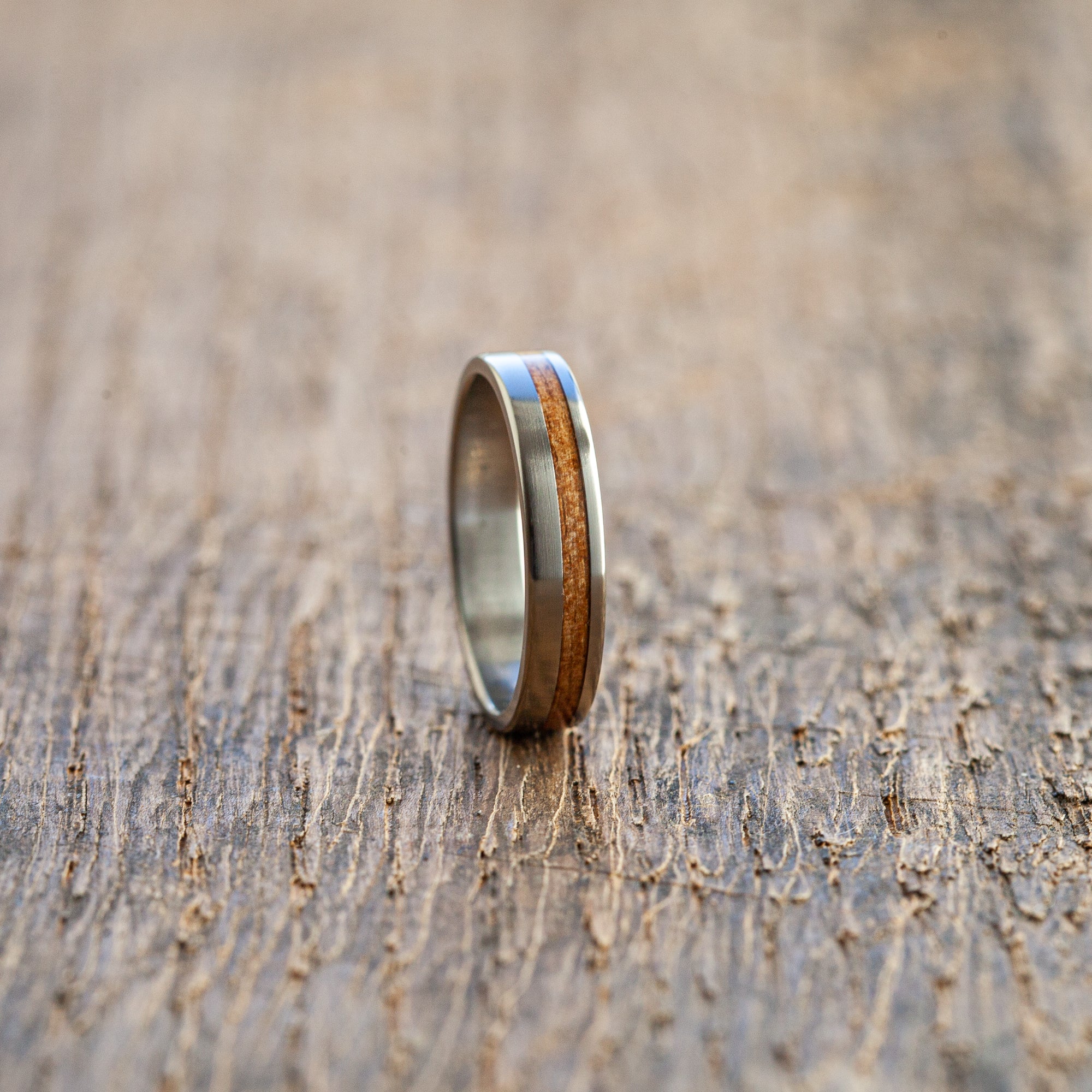 Titanium wooden stripe ring - BoardThing