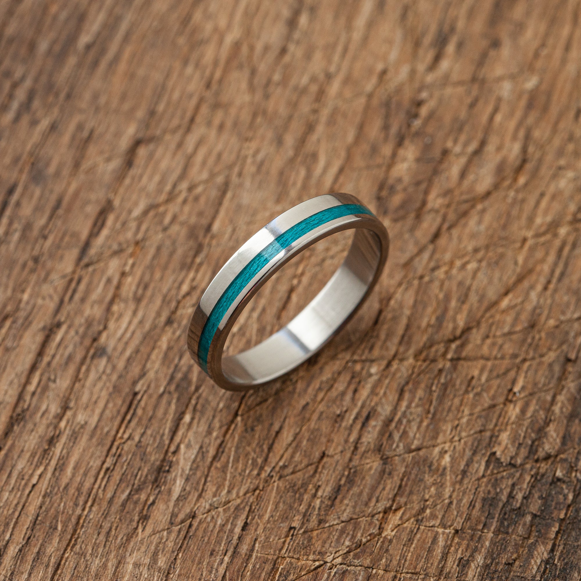 Stonewashed Titanium and Teak Wood Ring | Men's Wood Wedding Band