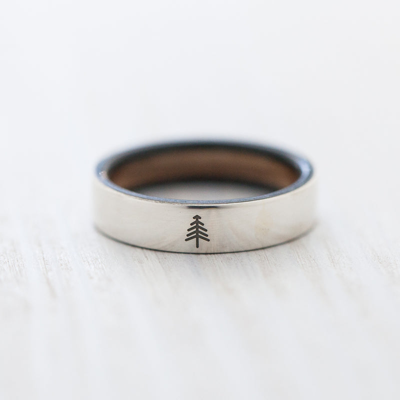 Tree engraving on silver & wooden skateboard ring - BoardThing