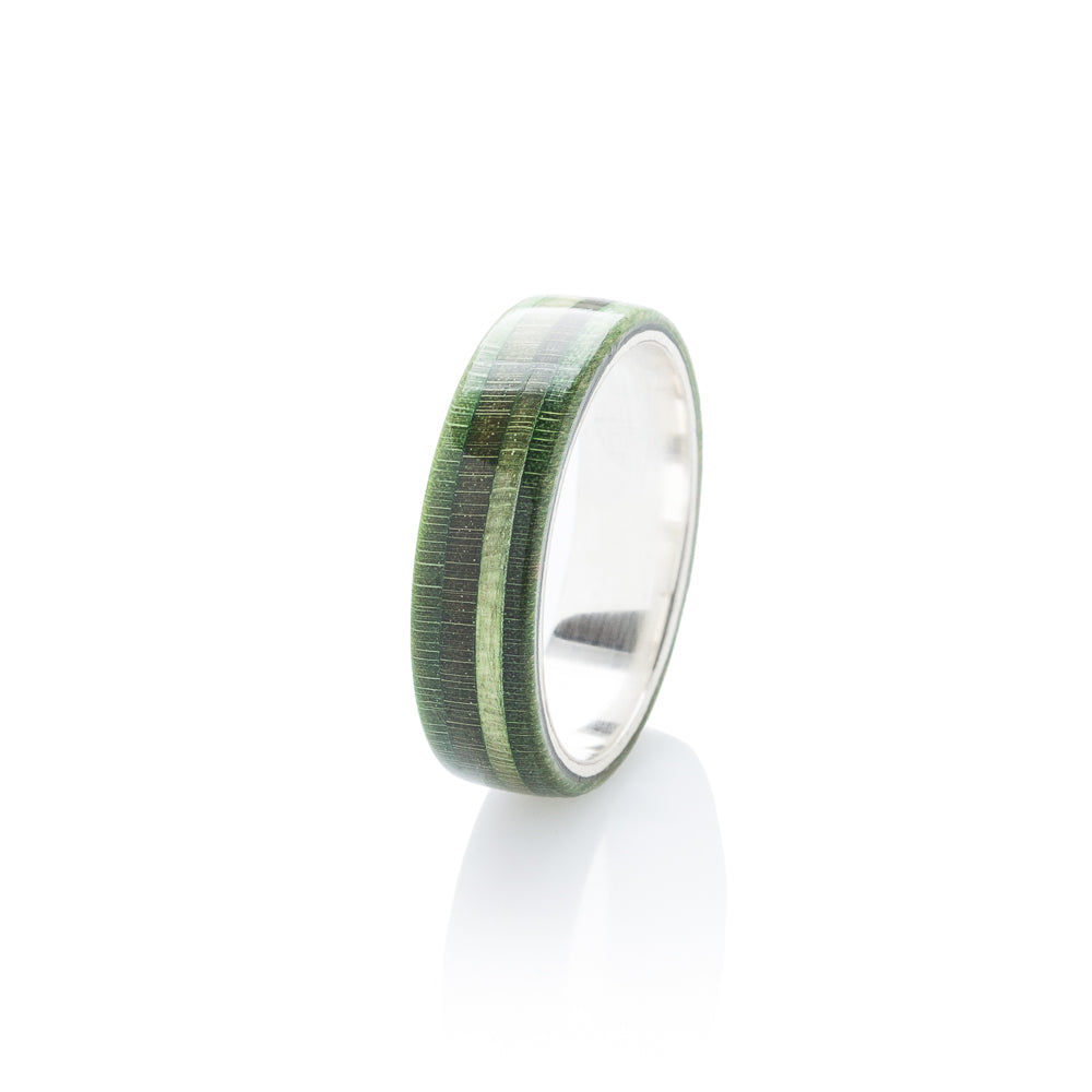 Green wood & silver skateboard ring - BoardThing