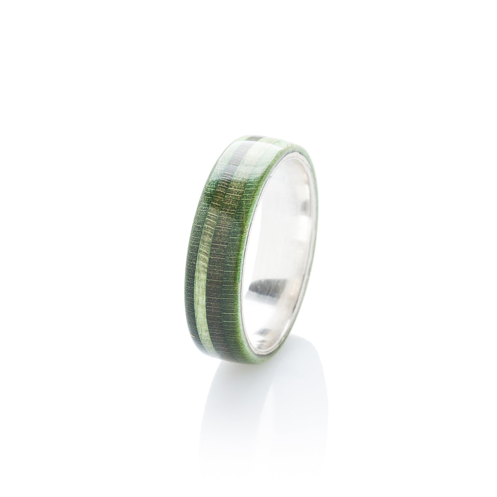 Green wood & silver skateboard ring - BoardThing