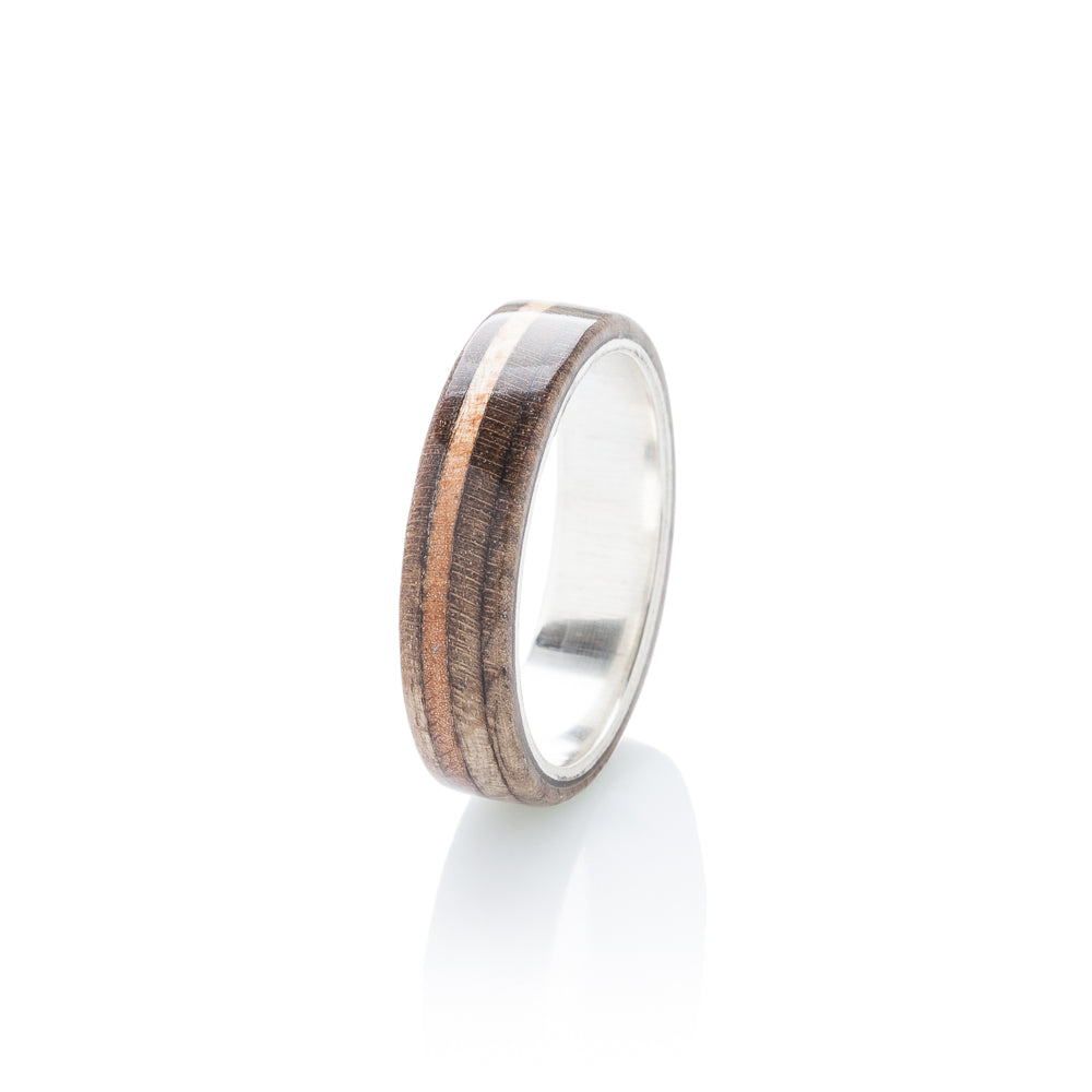 Brown - wooden & silver skateboard ring - BoardThing