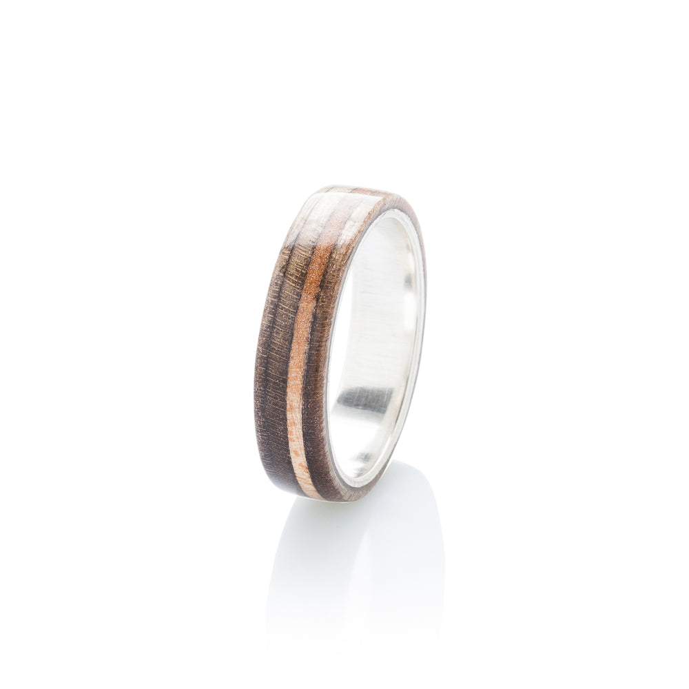 Brown - wooden & silver skateboard ring - BoardThing