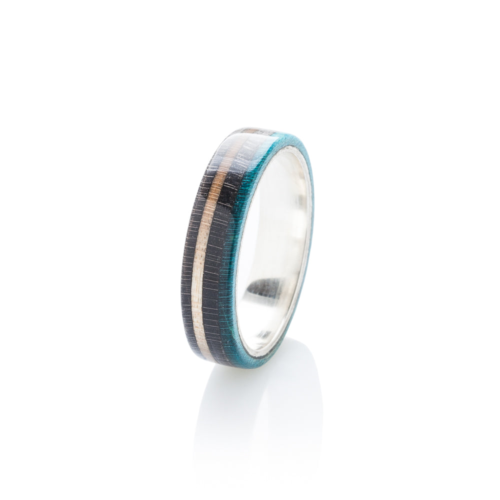 Skateboard silver ring - Black - Turquoise wood | Boardthing - BoardThing