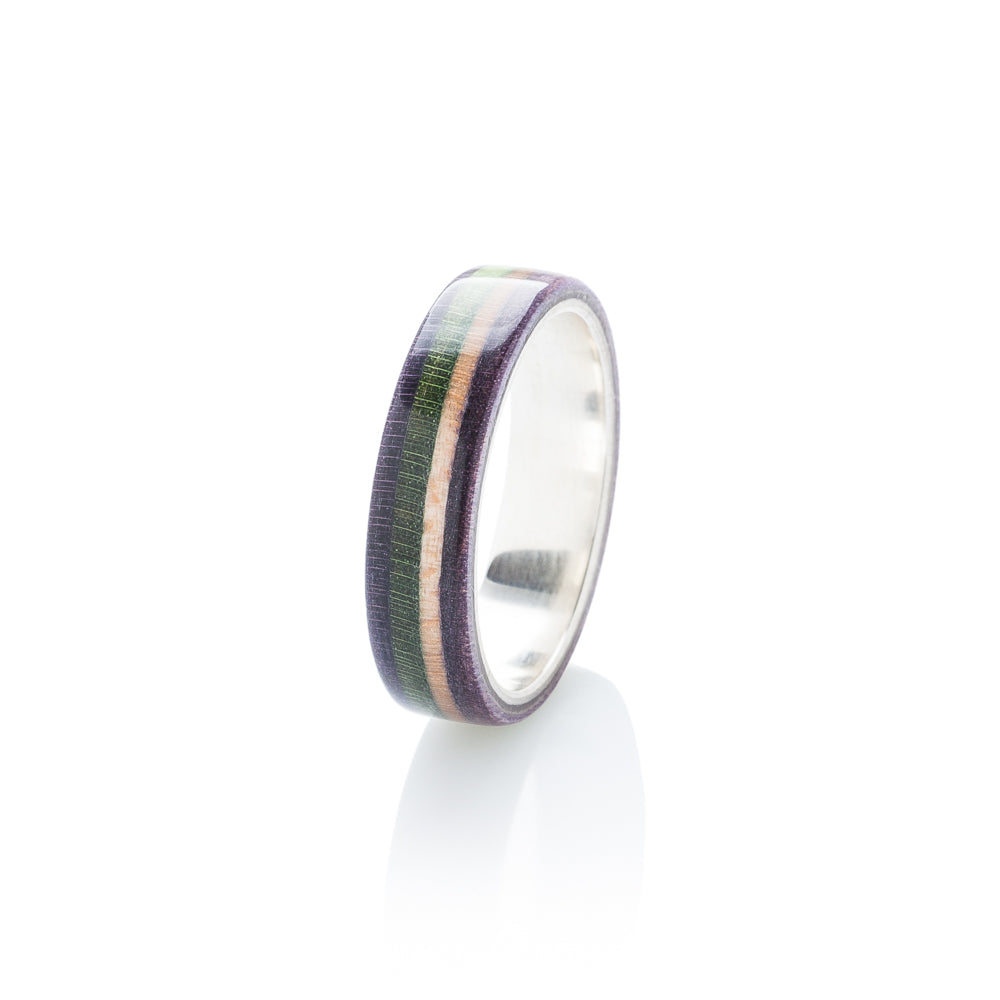 Violet - green - wooden - violet wood & silver skateboard ring - BoardThing