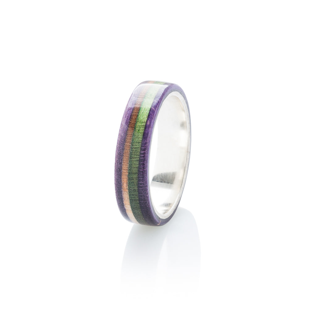 Violet - green - wooden - violet wood & silver skateboard ring - BoardThing