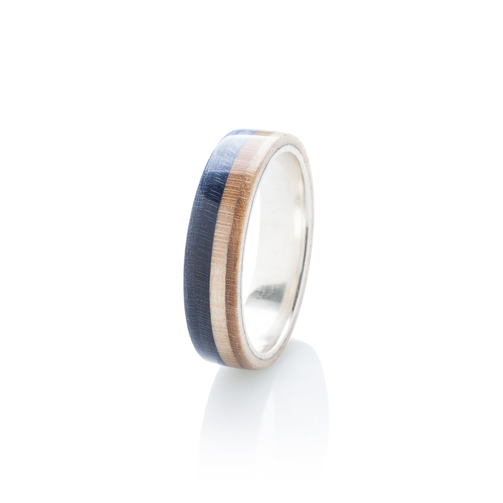 Silver skateboard ring - blue - wooden | Boardthing - BoardThing