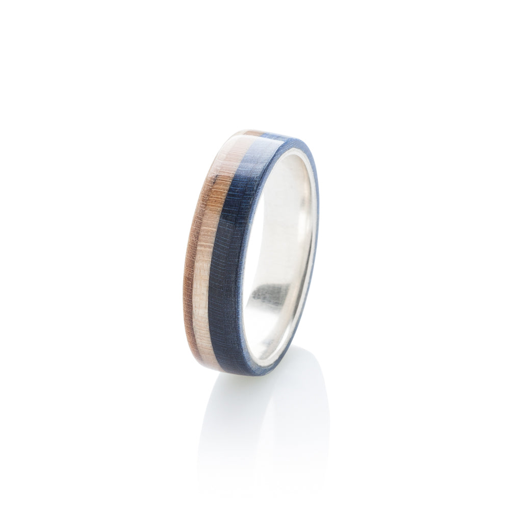 Silver skateboard ring - blue - wooden | Boardthing - BoardThing