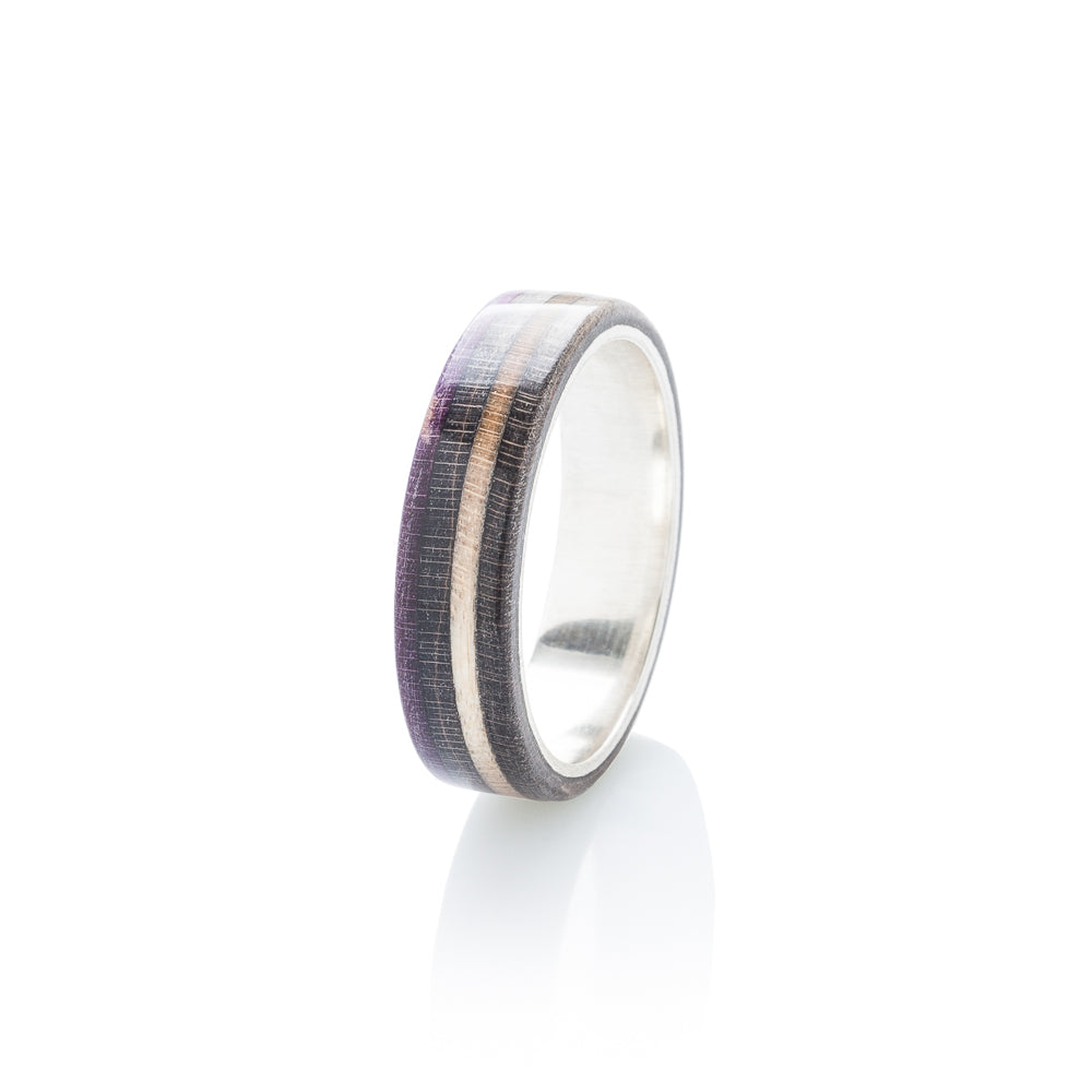 Skateboard ring - wood & silver - black - violet - BoardThing