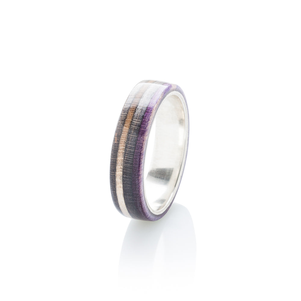 Skateboard ring - wood & silver - black - violet - BoardThing