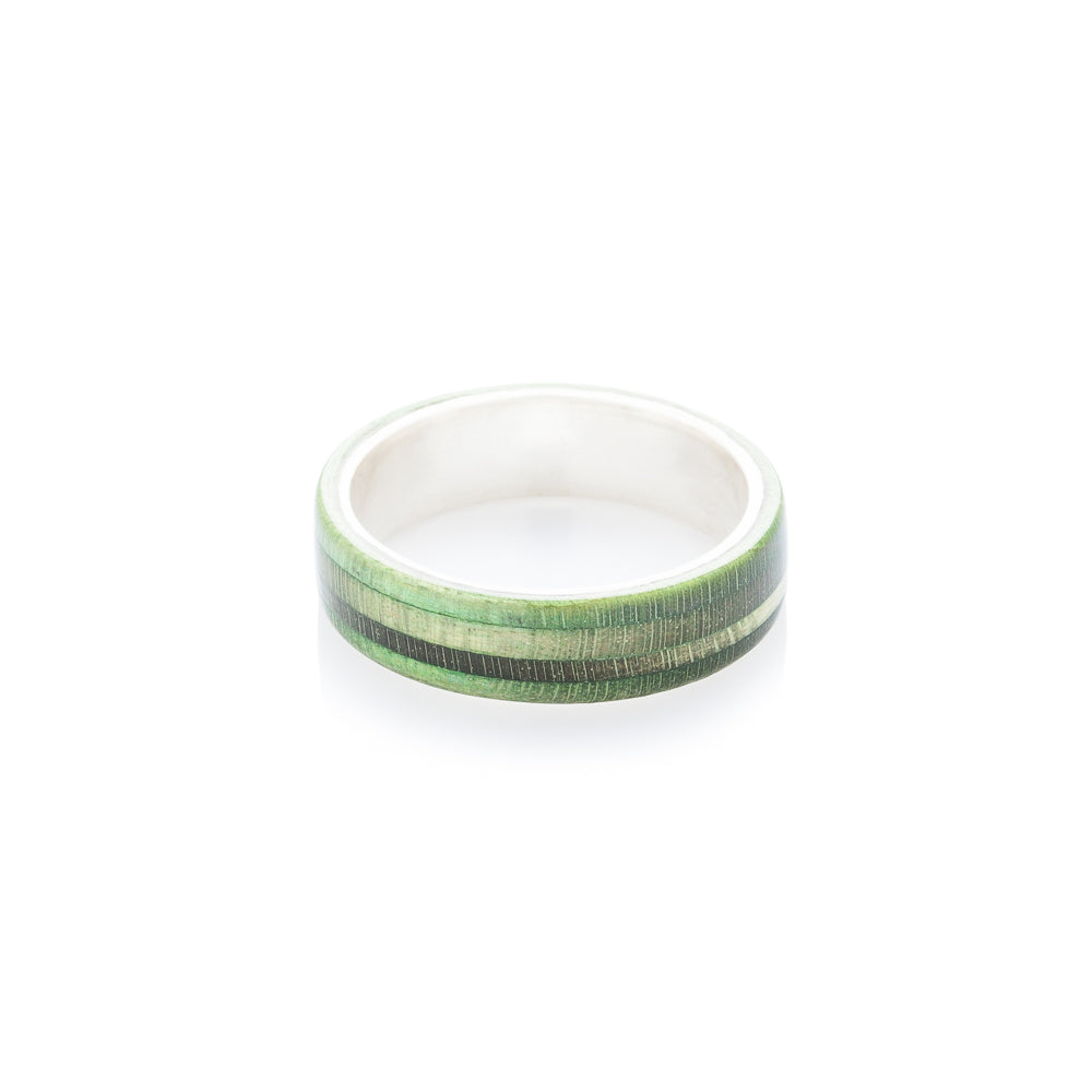 Green wood & silver skateboard ring - BoardThing