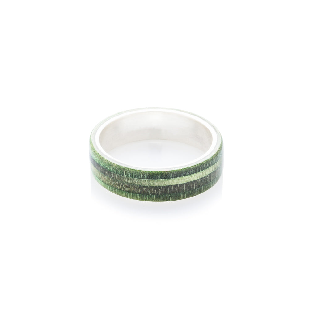 Green wood & silver skateboard ring - BoardThing