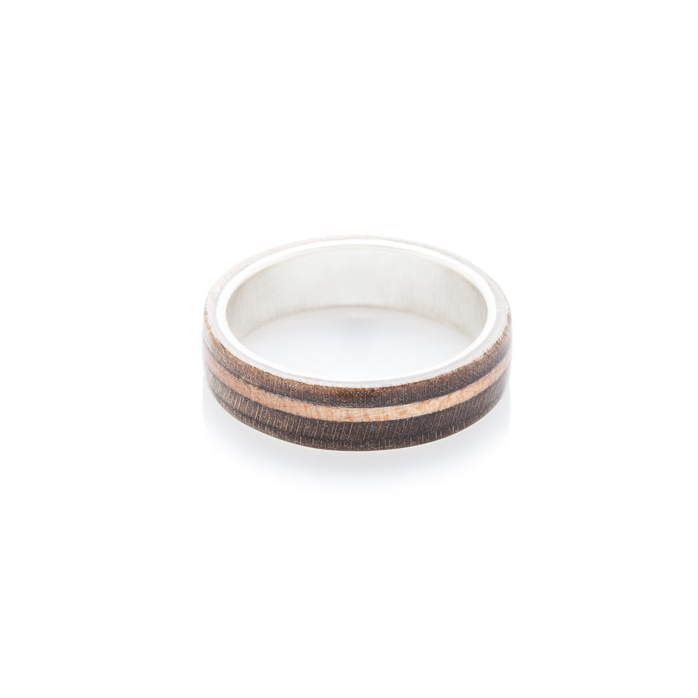 Brown - wooden & silver skateboard ring - BoardThing