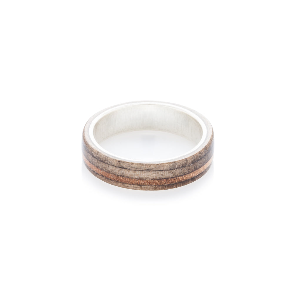 Brown - wooden & silver skateboard ring - BoardThing