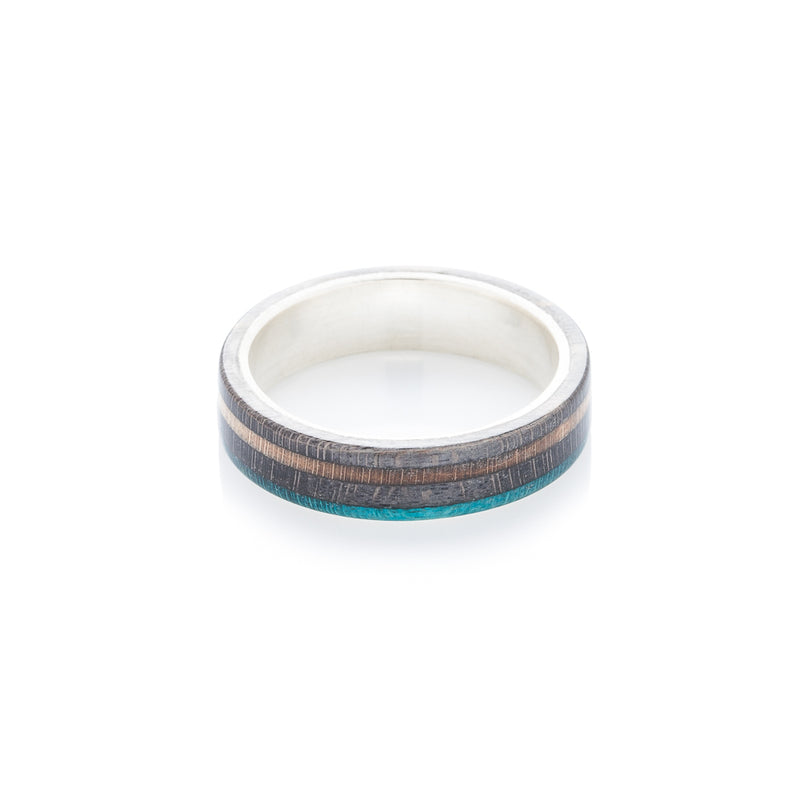 Skateboard silver ring - Black - Turquoise wood | Boardthing - BoardThing
