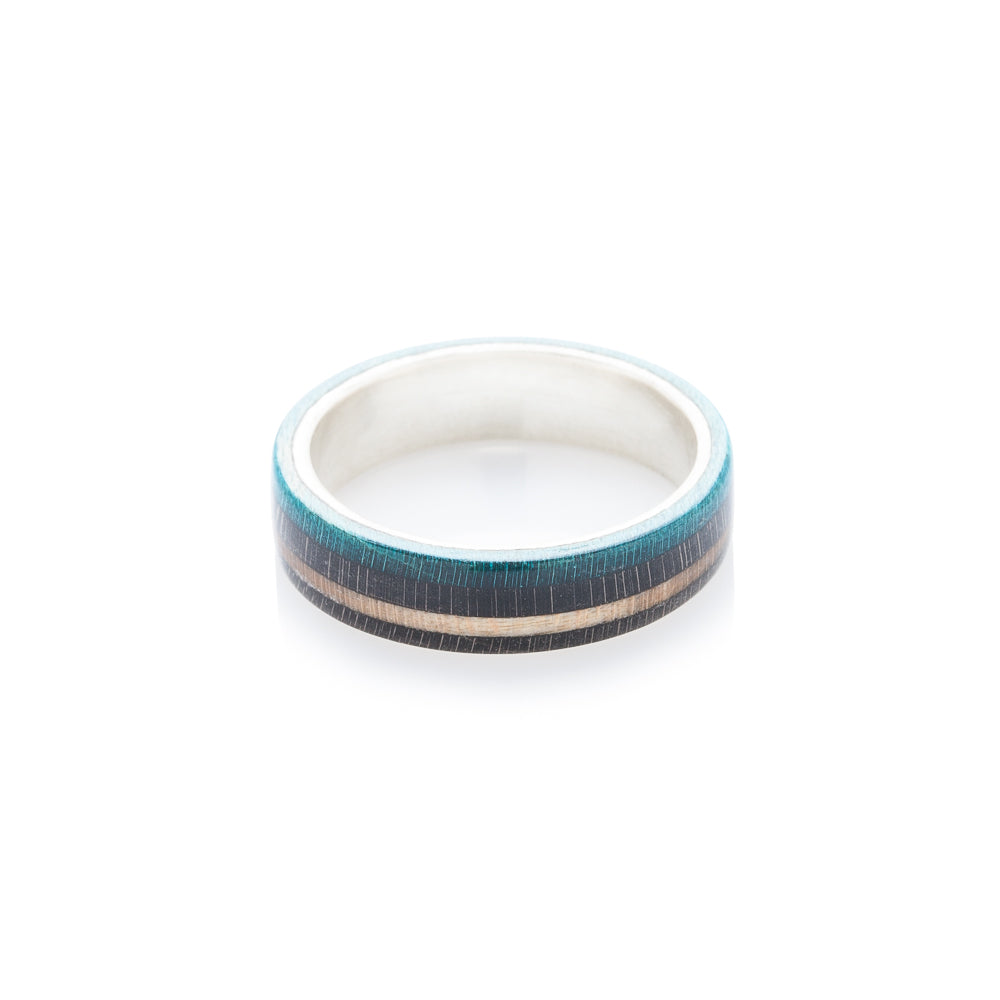 Skateboard silver ring - Black - Turquoise wood | Boardthing - BoardThing