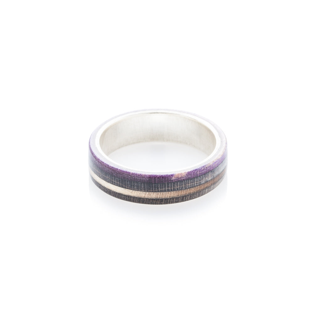 Skateboard ring - wood & silver - black - violet - BoardThing