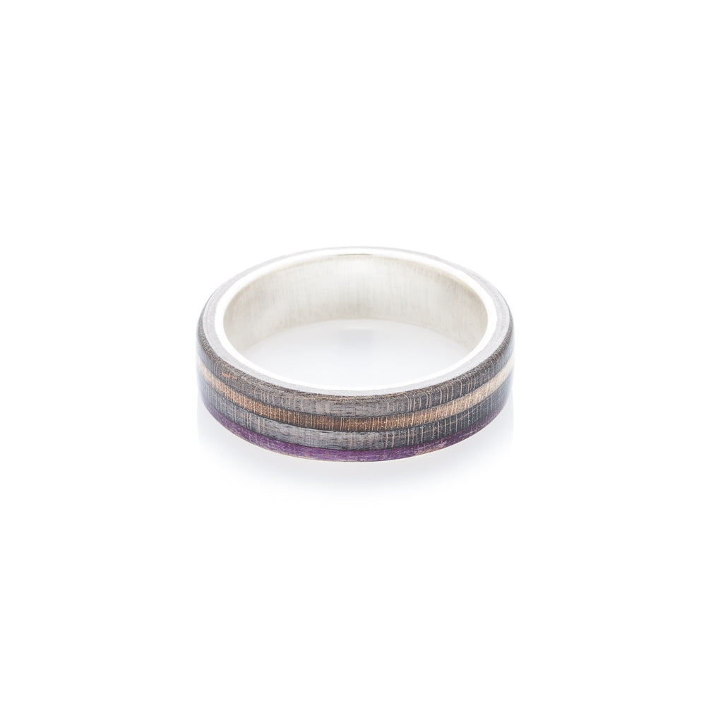 Skateboard ring - wood & silver - black - violet - BoardThing