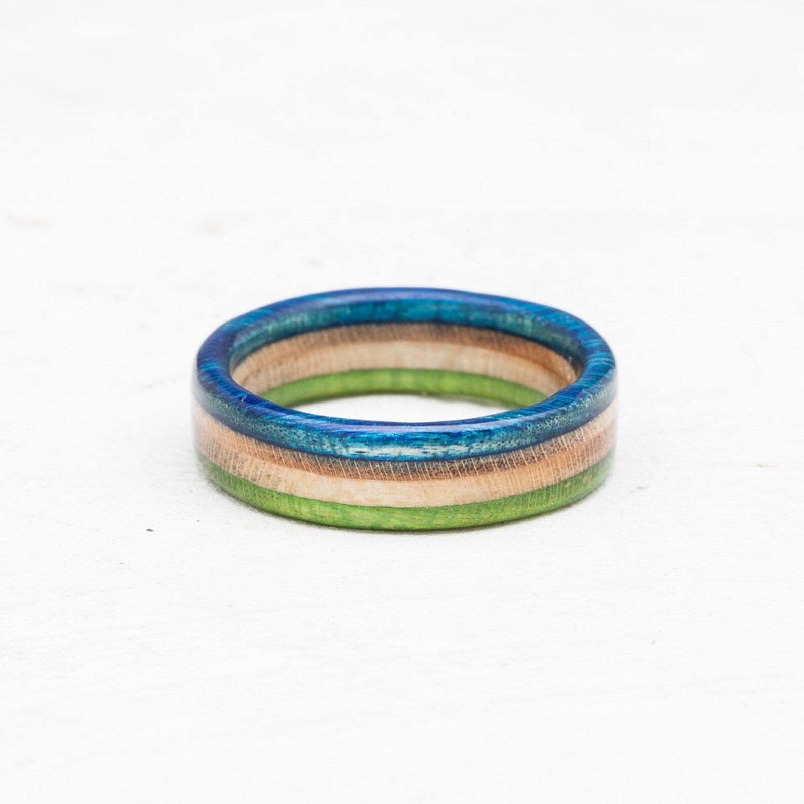 Blue and green recycled skateboard ring - BoardThing