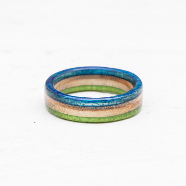 Blue and green recycled skateboard ring - BoardThing