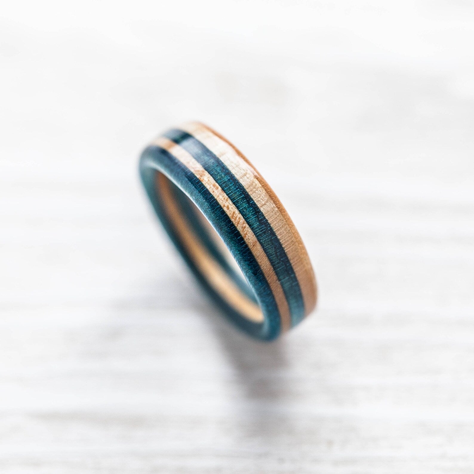 Blue and natural wood recycled skateboard ring - BoardThing