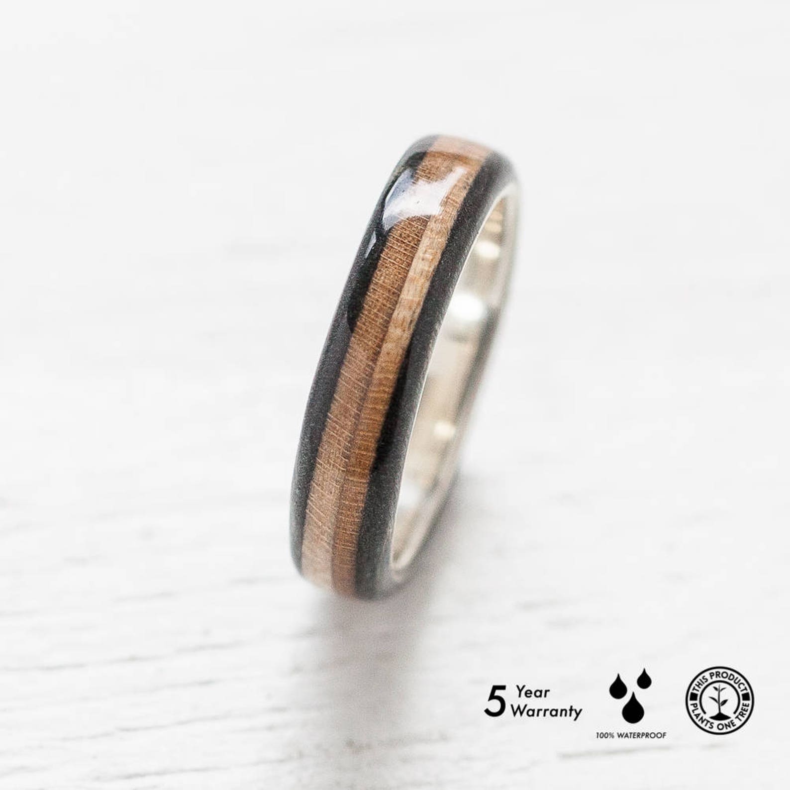 Black wooden classic silver ring - BoardThing