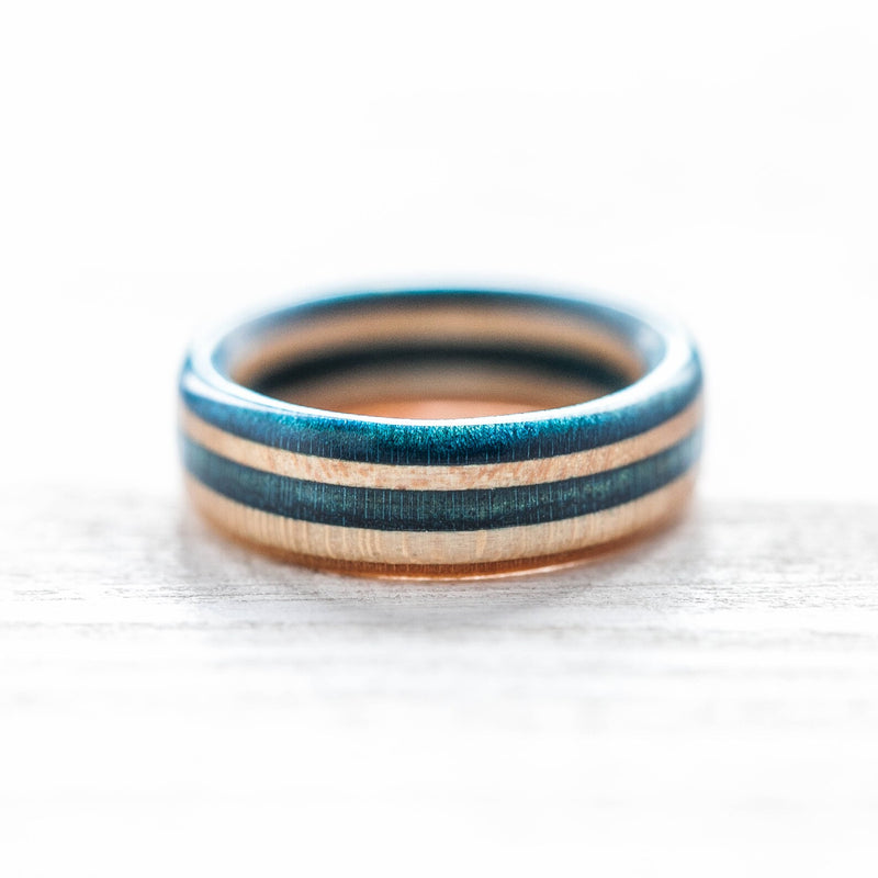 Blue and natural wood recycled skateboard ring - BoardThing