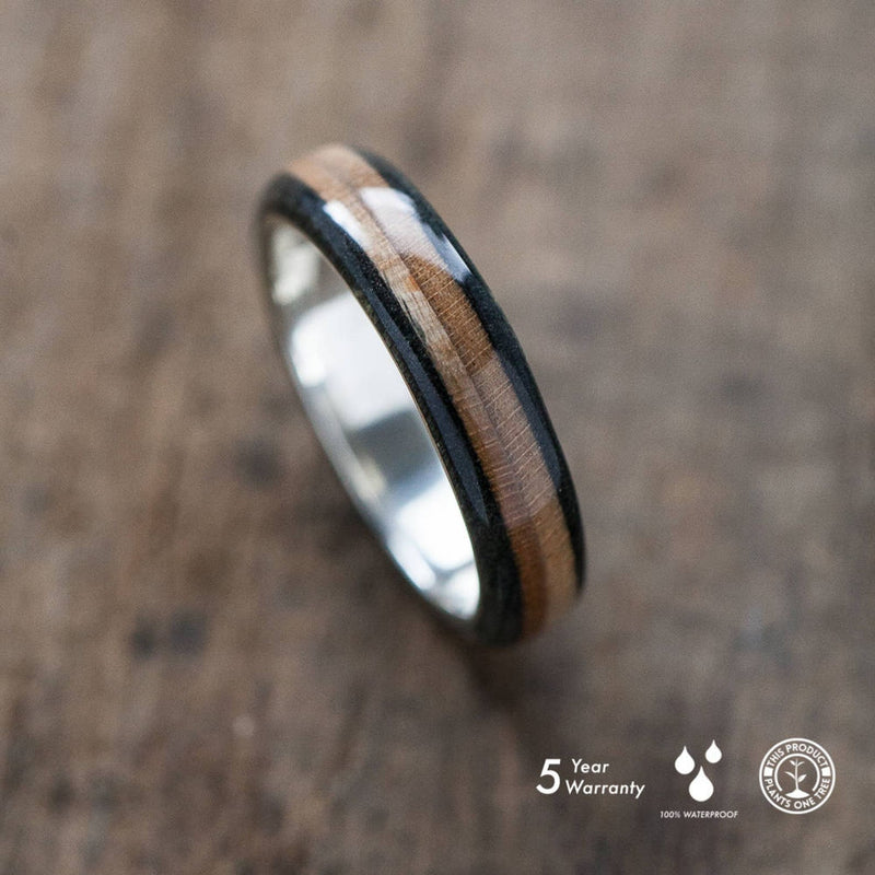 Black wooden classic silver ring - BoardThing