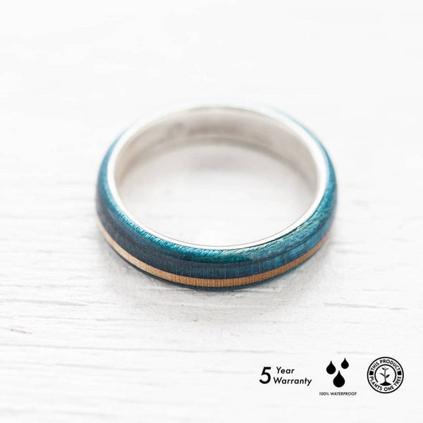 Blue wooden silver ring - BoardThing