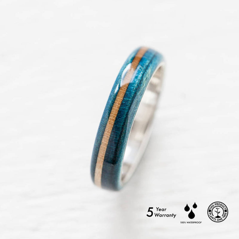 Blue wooden silver ring - BoardThing