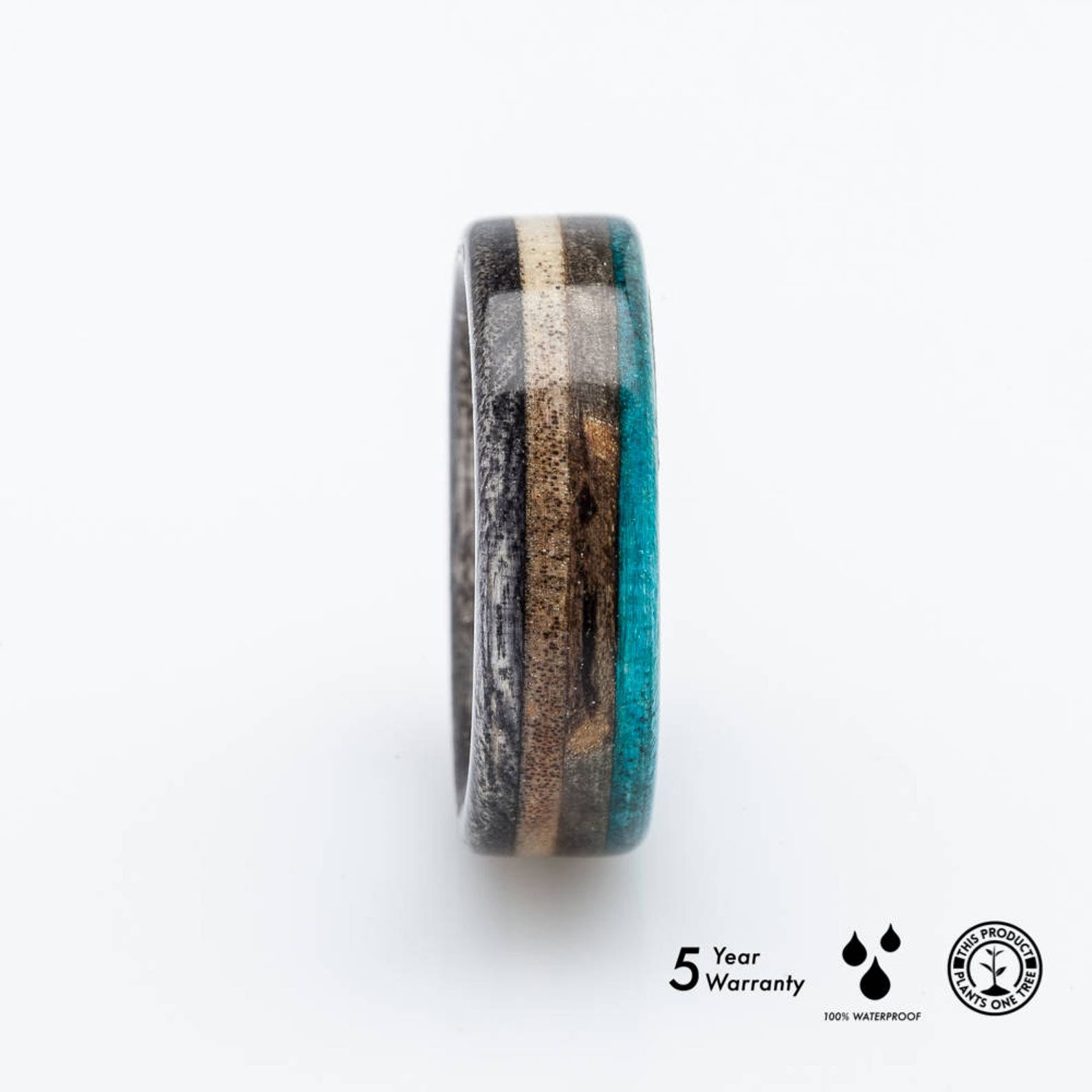 Blue Grey wooden recycled skateboard ring - BoardThing