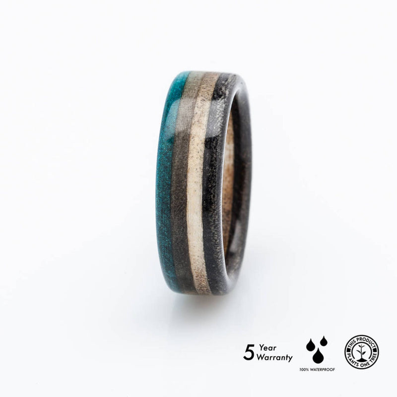 Blue Grey wooden recycled skateboard ring - BoardThing