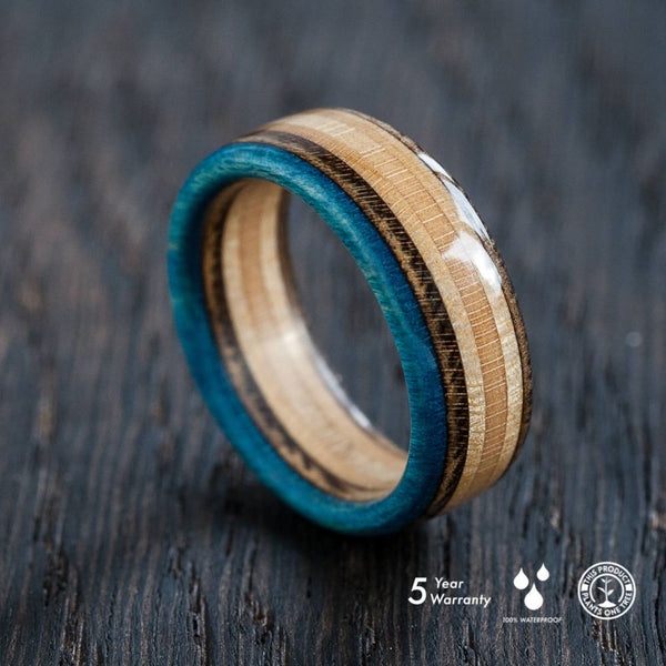 Blue - wooden - brown recycled skateboard ring - BoardThing