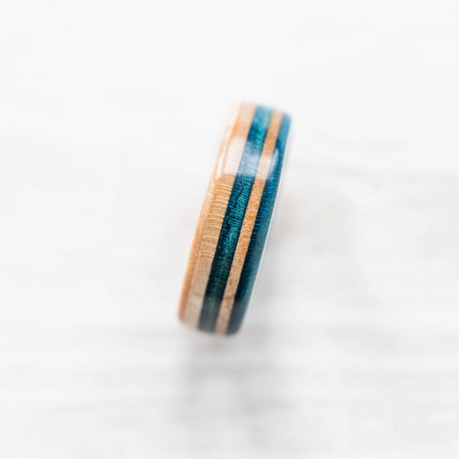 Blue and natural wood recycled skateboard ring - BoardThing