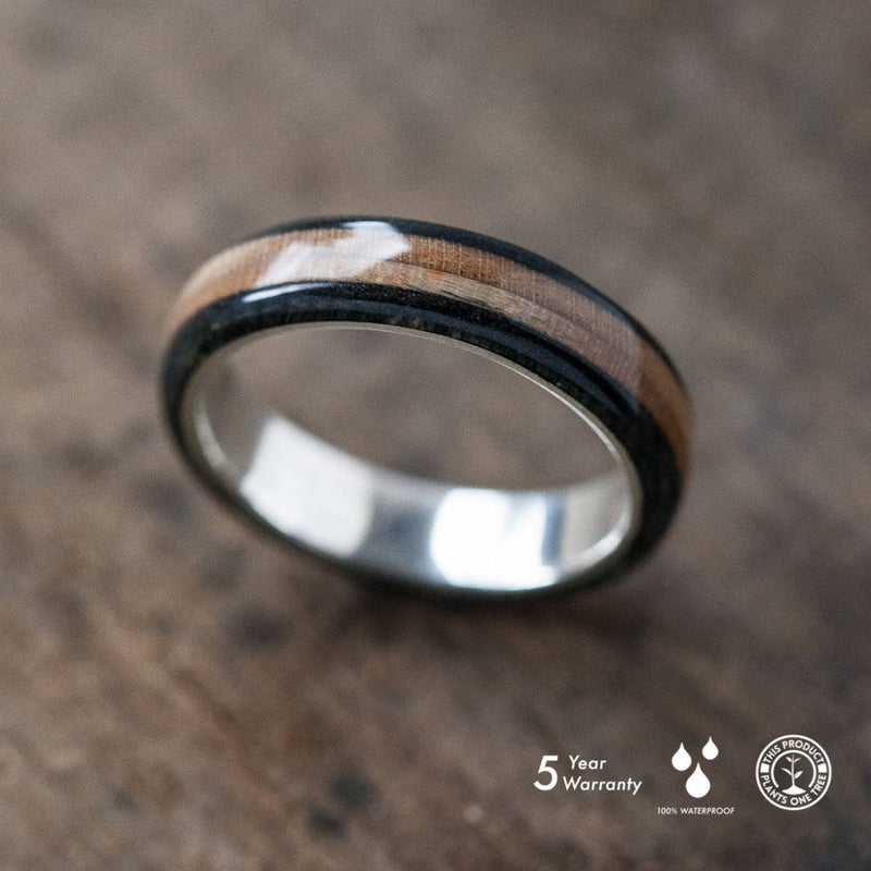 Black wooden classic silver ring - BoardThing