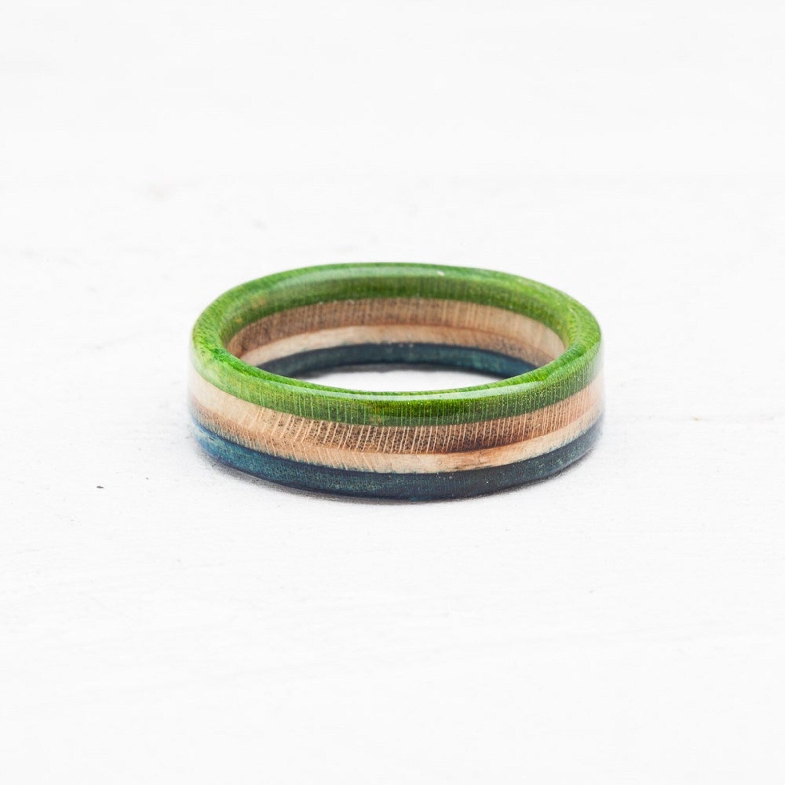 Blue and green recycled skateboard ring - BoardThing