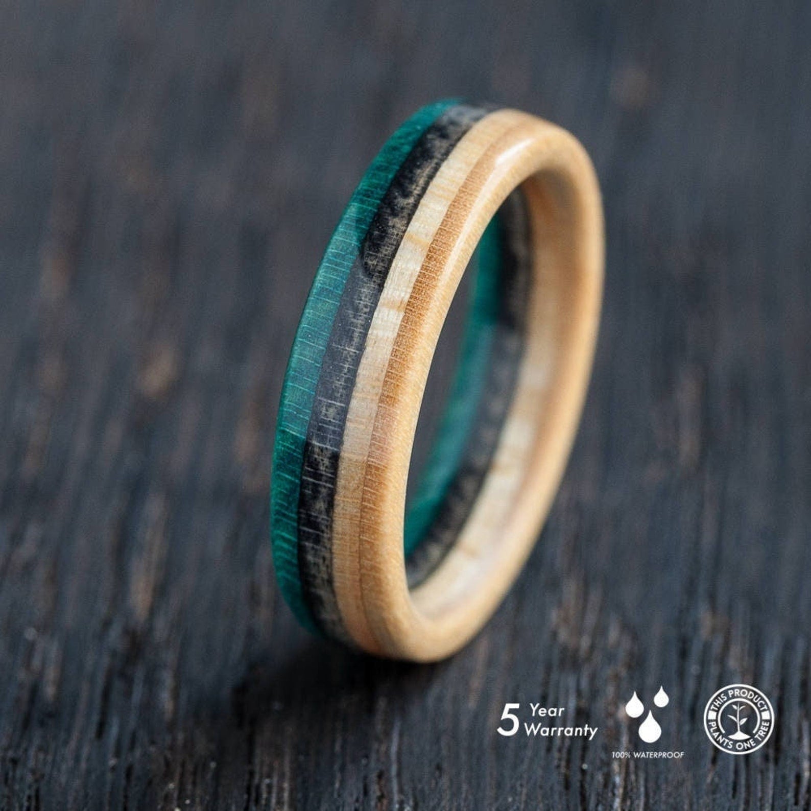 Wooden - turquoise recycled skateboard ring - BoardThing