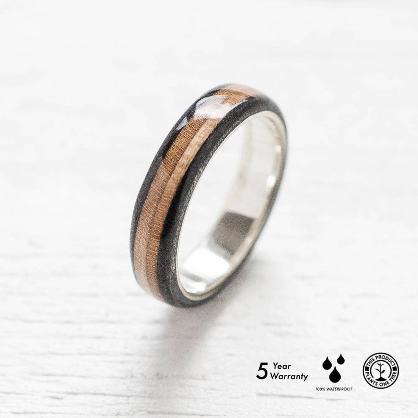 Black wooden classic silver ring - BoardThing