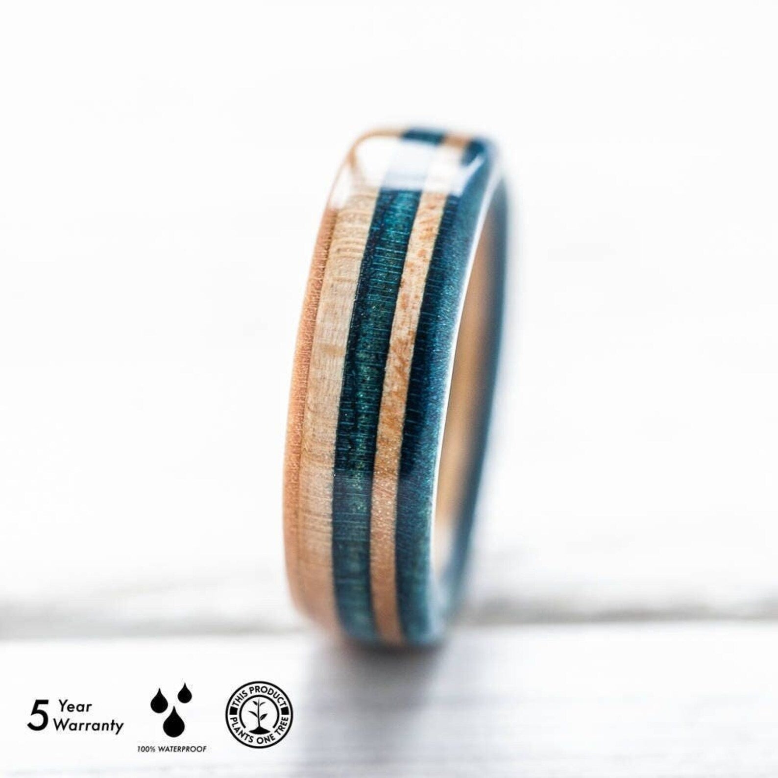 Blue and natural wood recycled skateboard ring - BoardThing