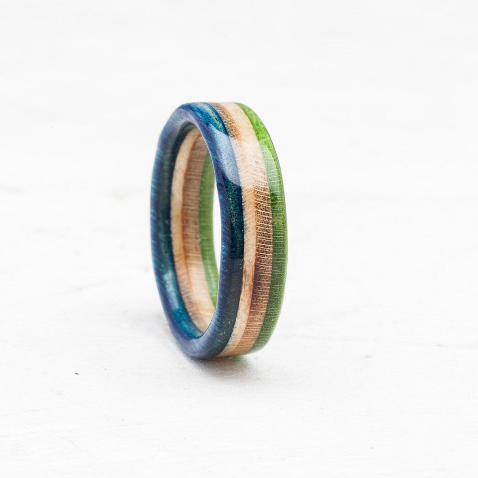 Blue and green recycled skateboard ring - BoardThing