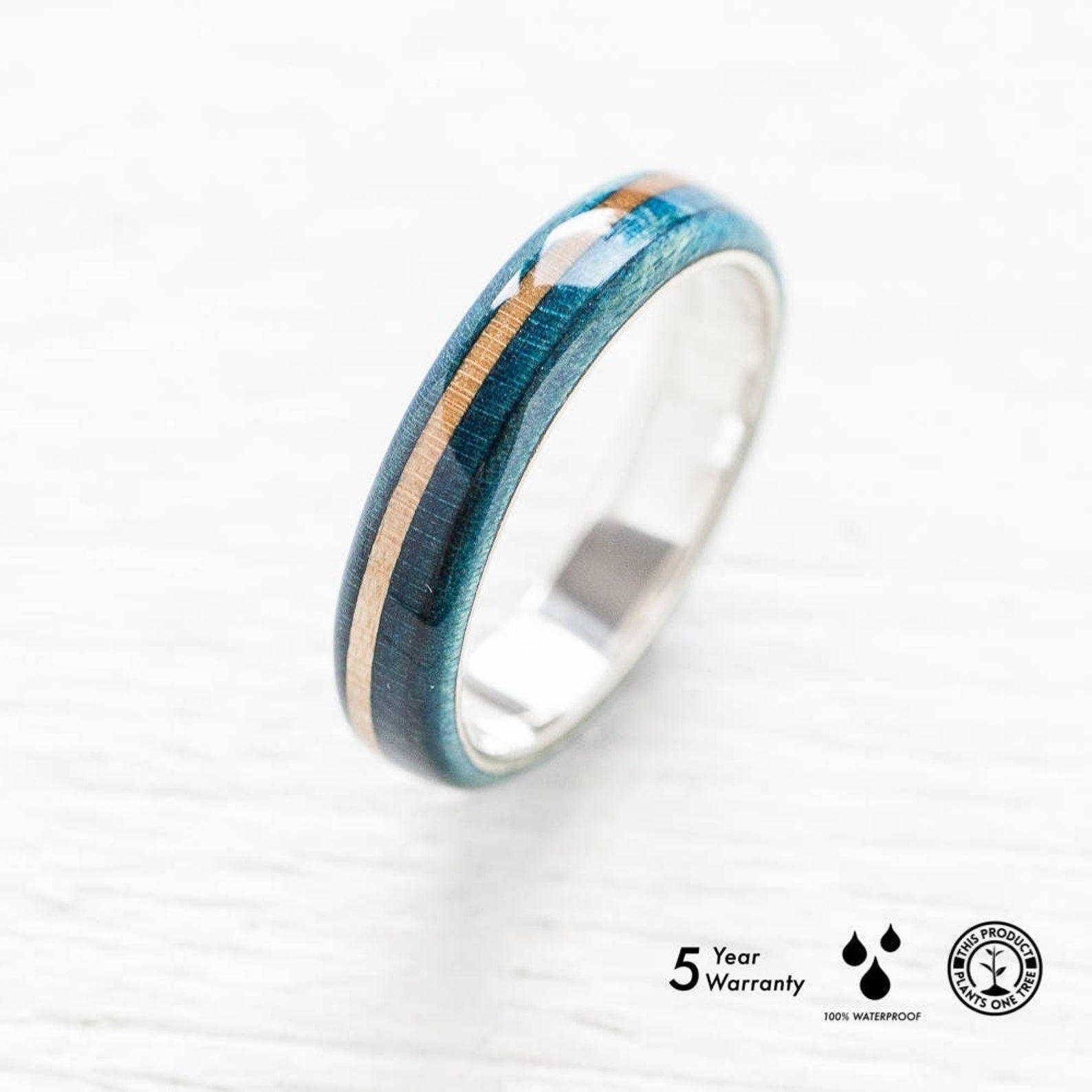 Blue wooden silver ring - BoardThing